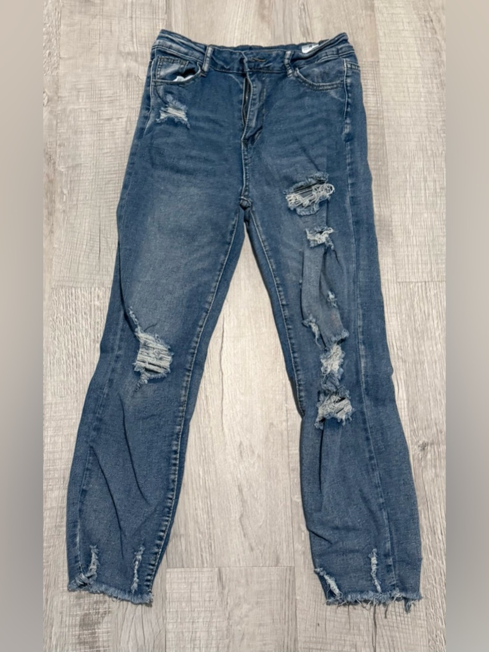 Urban Outfitters Dark Blue Distressed Straight-Leg Jeans